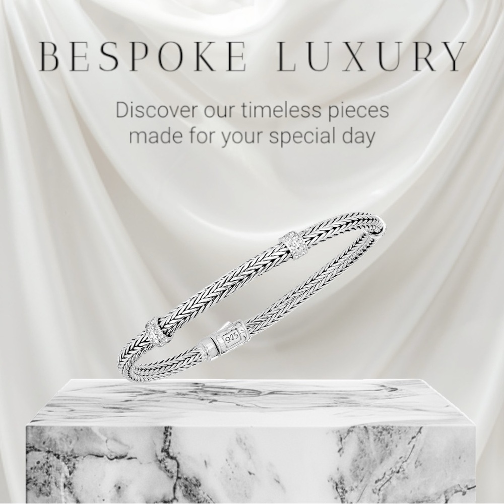 New Phillip Gavriel Sterling Silver & White Topaz Mini Woven Bracelet- 7.25”